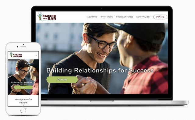 Screenshots of the Razing the Bar website on mobile and laptop screens