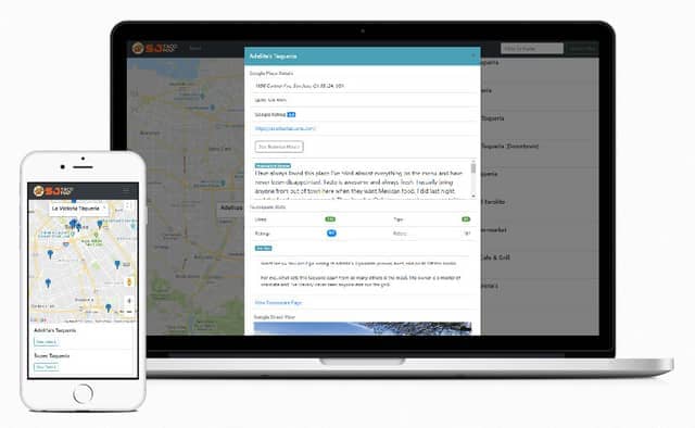 Screenshots on laptop and mobile for SJ Taco Map Web App