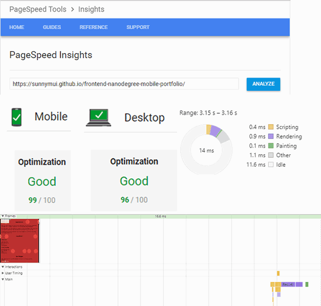 Screenshot of Performance profiles and page speed scores